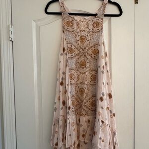 Free People Cream and Gold Patterned High Low Dress